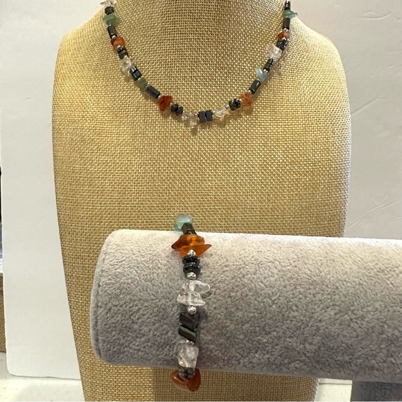Multi-Color Genuine Gemstone Necklace & Bracelet Set, convertible - Picture 4 of 14